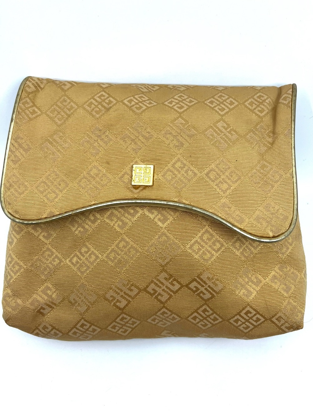 Vintage Givenchy Organza Clutch Cosmetic Bag Gold Monogram Jacquard Vanity Case